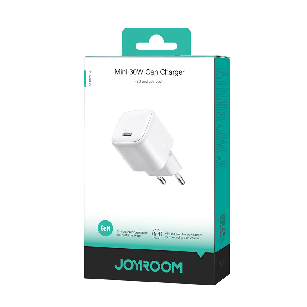 Joyroom JR-TCG15 Mini 30W GaN USB-C sieninis įkroviklis - baltas