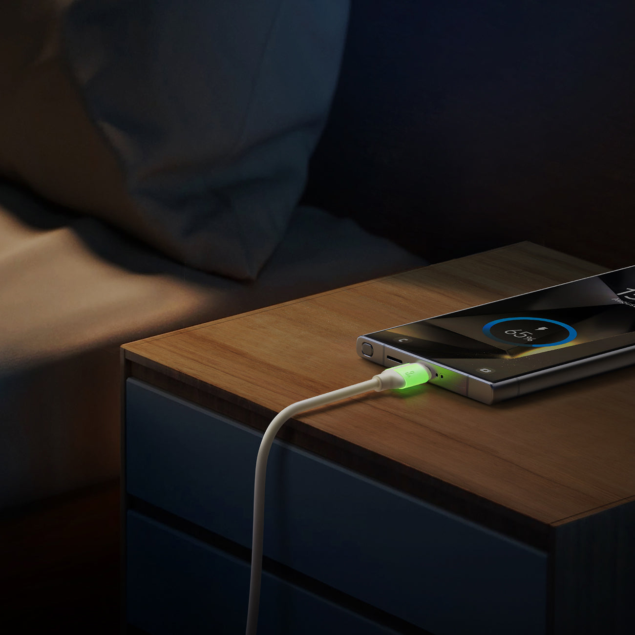 Joyroom S-A53 3A USB-A - USB-C laidas su fluorescenciniu antgaliu 1.2m - smėlinis