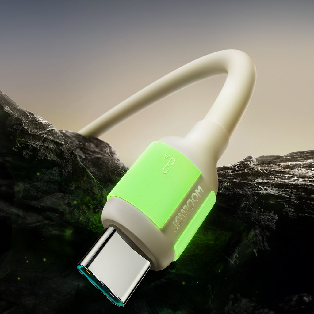 Joyroom S-A53 3A USB-A - USB-C laidas su fluorescenciniu antgaliu 1.2m - smėlinis