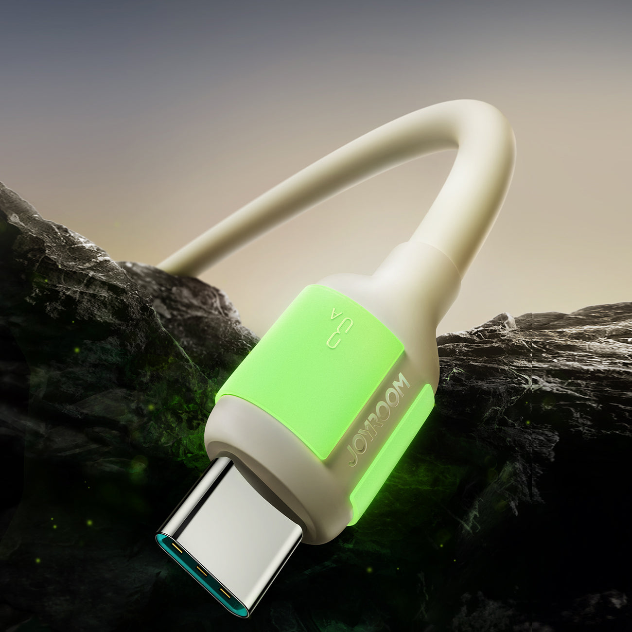 Joyroom S-A53 3A USB-A - USB-C laidas su fluorescenciniu antgaliu 1.2m - smėlinis