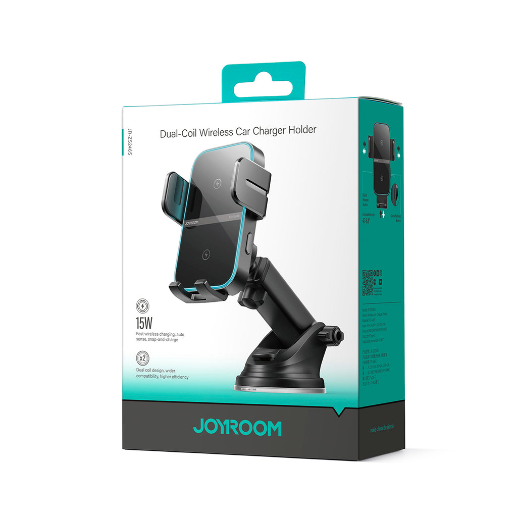 Joyroom JR-ZS246 S laikiklis su indukciniu įkrovikliu prietaisų skydeliui, juodas