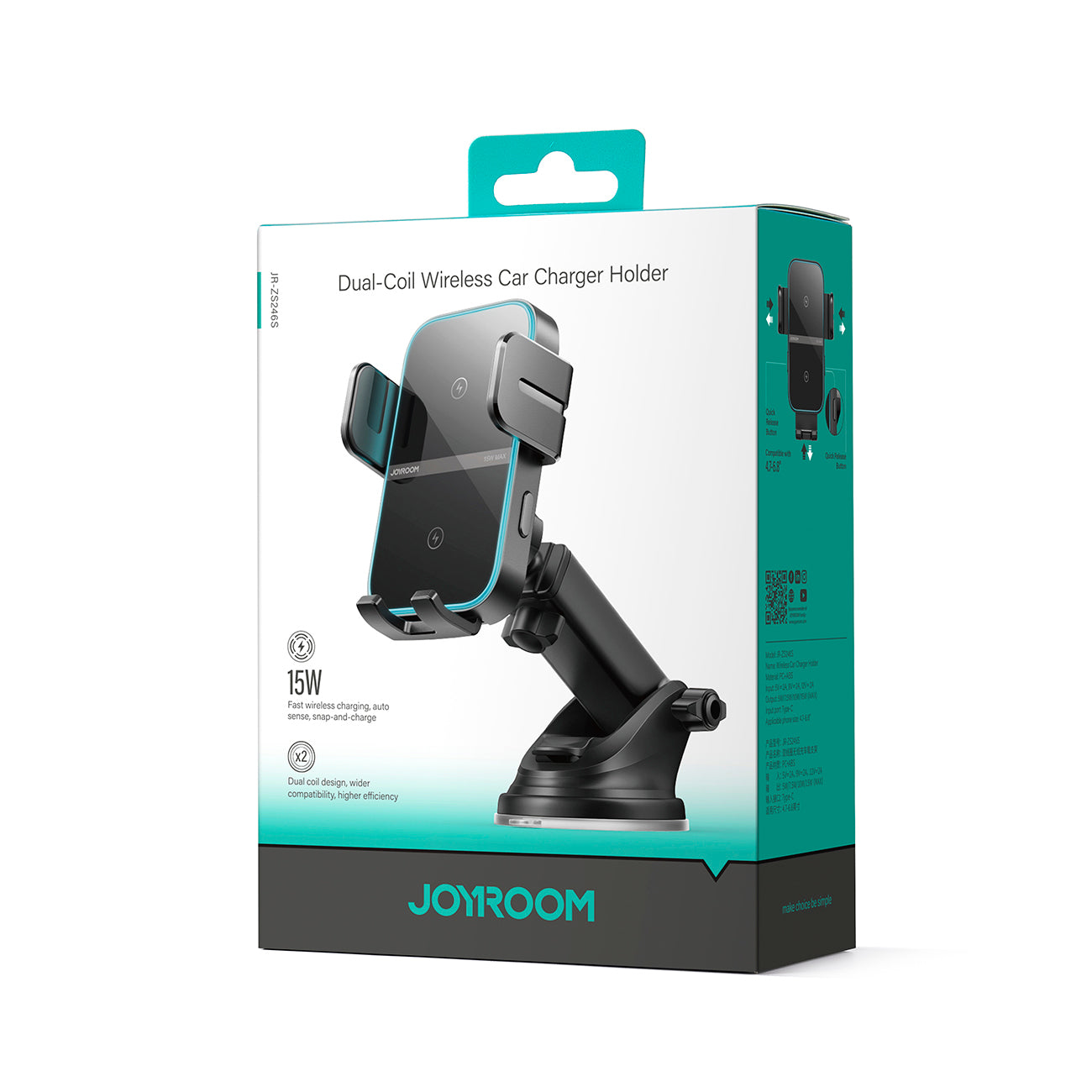 Joyroom JR-ZS246 S laikiklis su indukciniu įkrovikliu prietaisų skydeliui, juodas