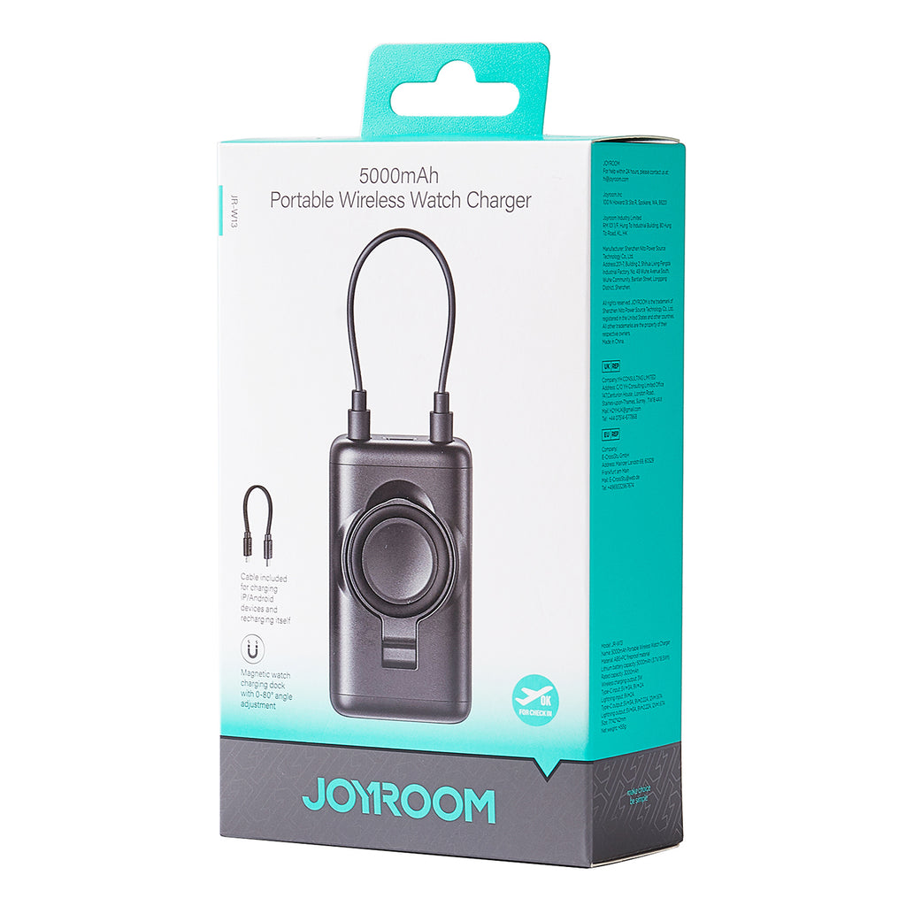 Joyroom išorinė baterija JR-W13 5000mAh belaidė Apple Watch + USB-C ir Lightning - juoda