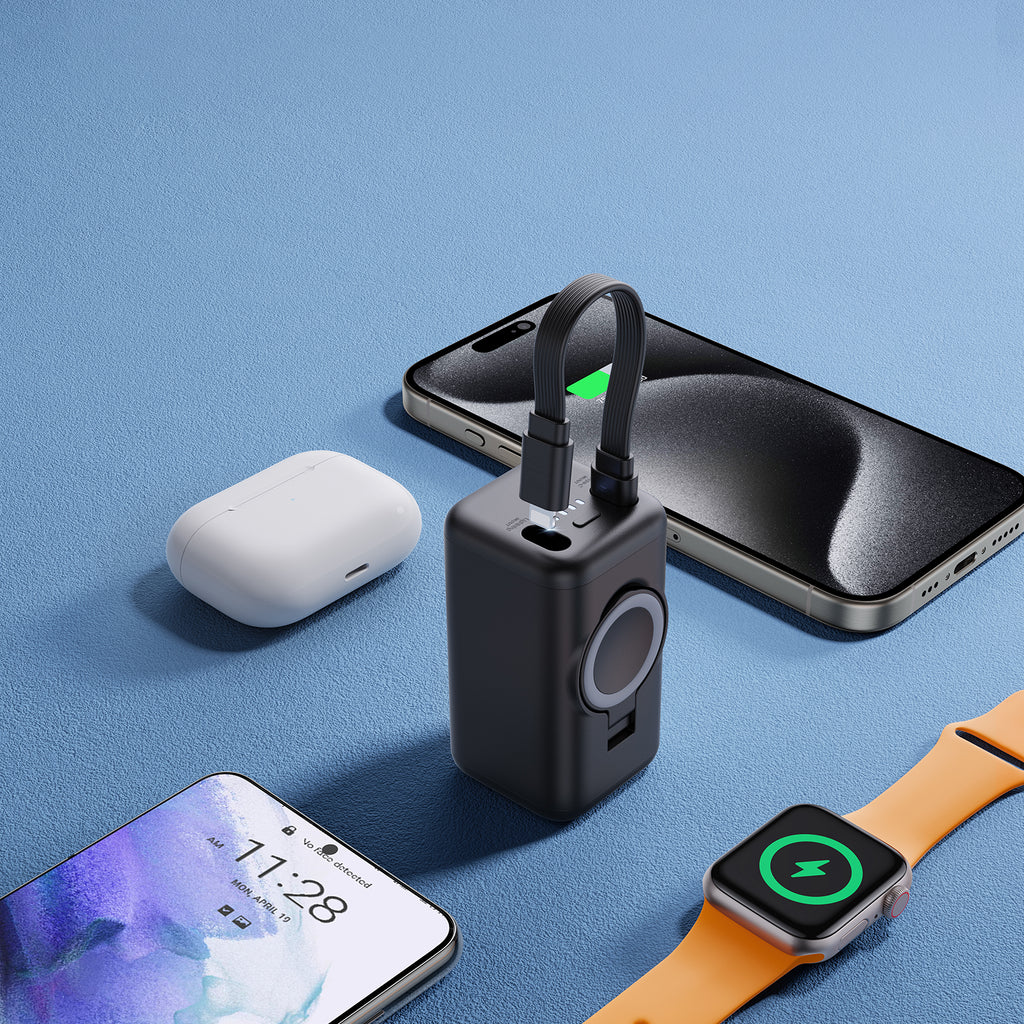 Joyroom išorinė baterija JR-W13 5000mAh belaidė Apple Watch + USB-C ir Lightning - juoda