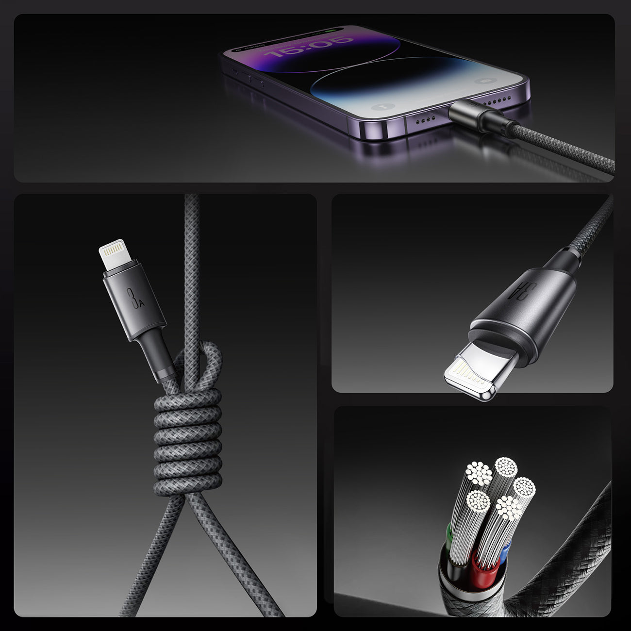 Joyroom S-A50 Unlimited Series 3A USB-A - Lightning laidas su magnetiniu organizatoriumi 1.2m - pilkas