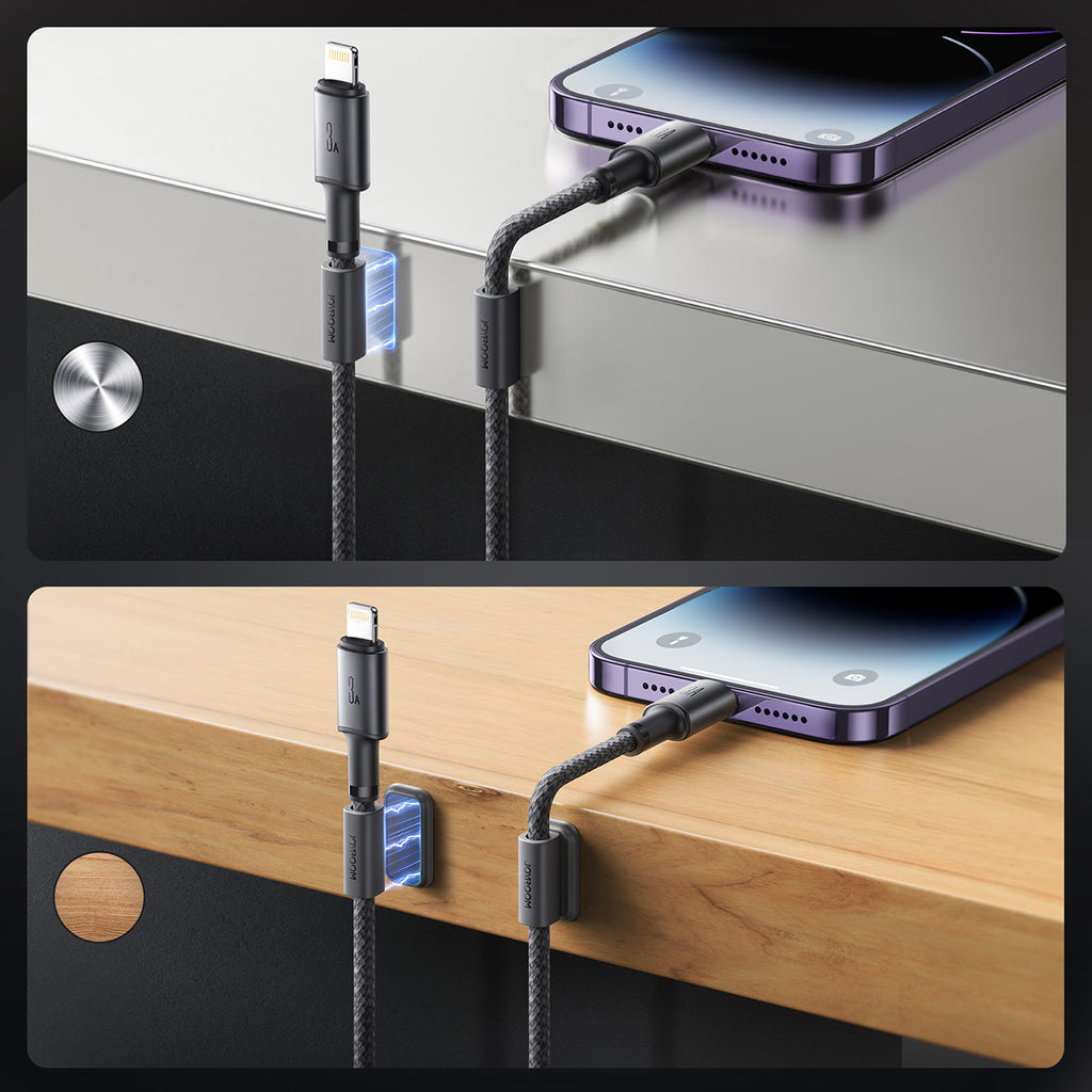 Joyroom S-A50 Unlimited Series 3A USB-A - Lightning laidas su magnetiniu organizatoriumi 1.2m - pilkas