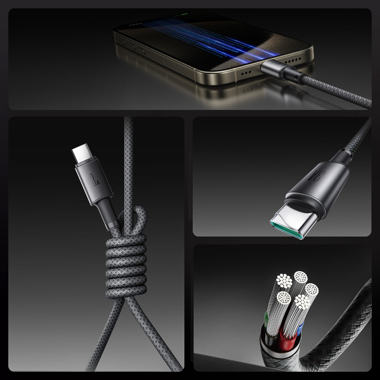 Joyroom S-A50 Unlimited Series 3A USB-A - USB-C laidas su magnetiniu organizatoriumi 1.2m - pilkas