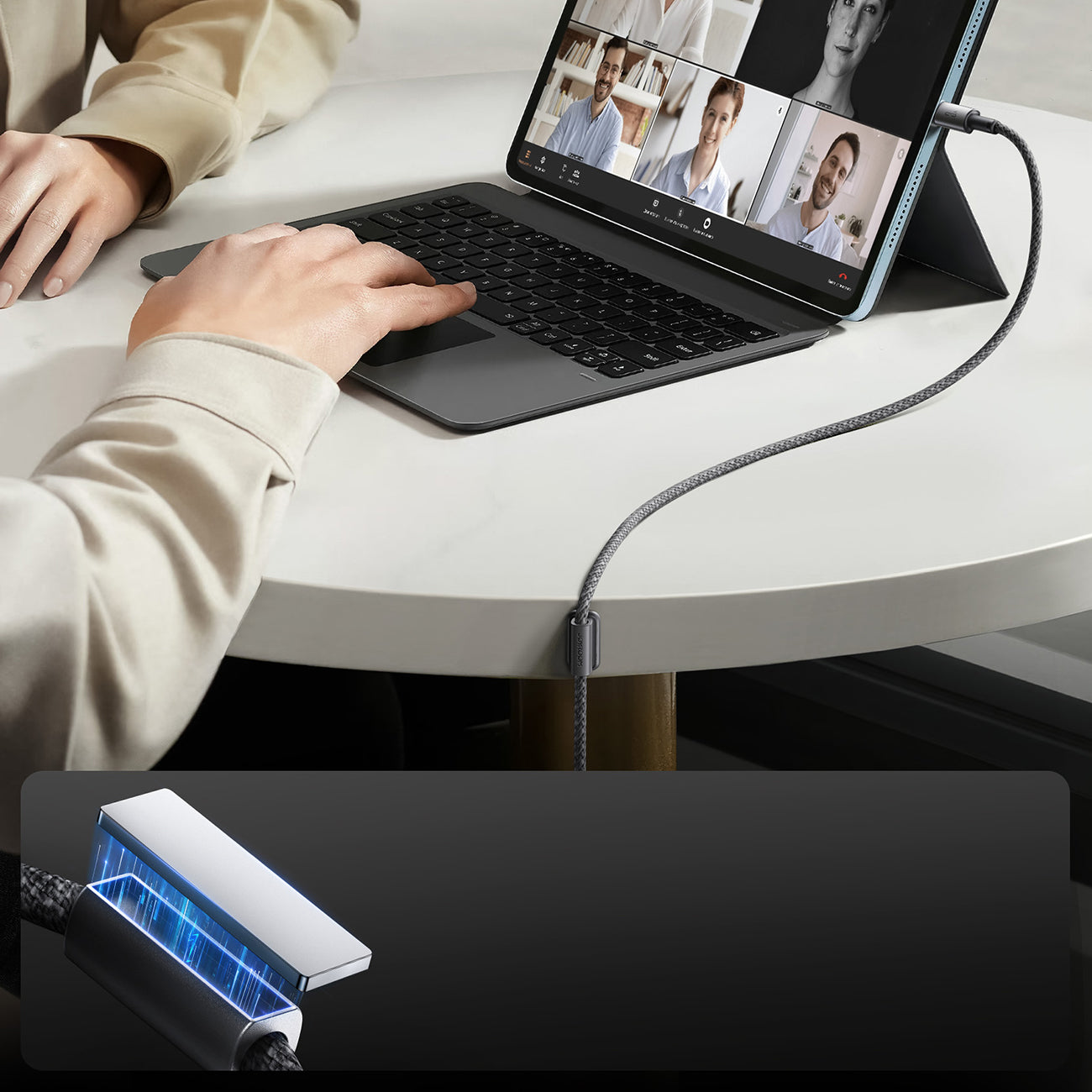 Joyroom S-A50 Unlimited Series 3A USB-A - USB-C laidas su magnetiniu organizatoriumi 1.2m - pilkas