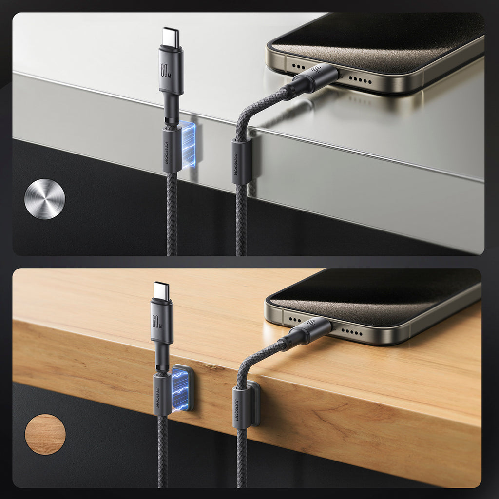 Joyroom S-A50 Unlimited Series 60W USB-C - USB-C laidas su magnetiniu organizatoriumi 1.2m - pilkas -- Cell phone cables