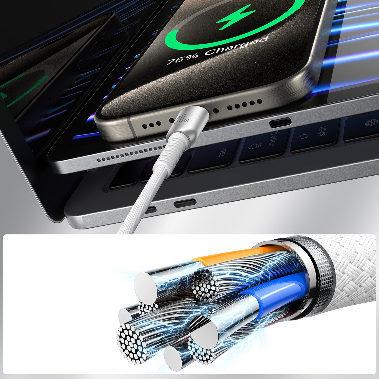 Joyroom S-A51 Cutting-Edge Series 30W USB-C - Lightning laidas 1.2m - šviesiai pilkas