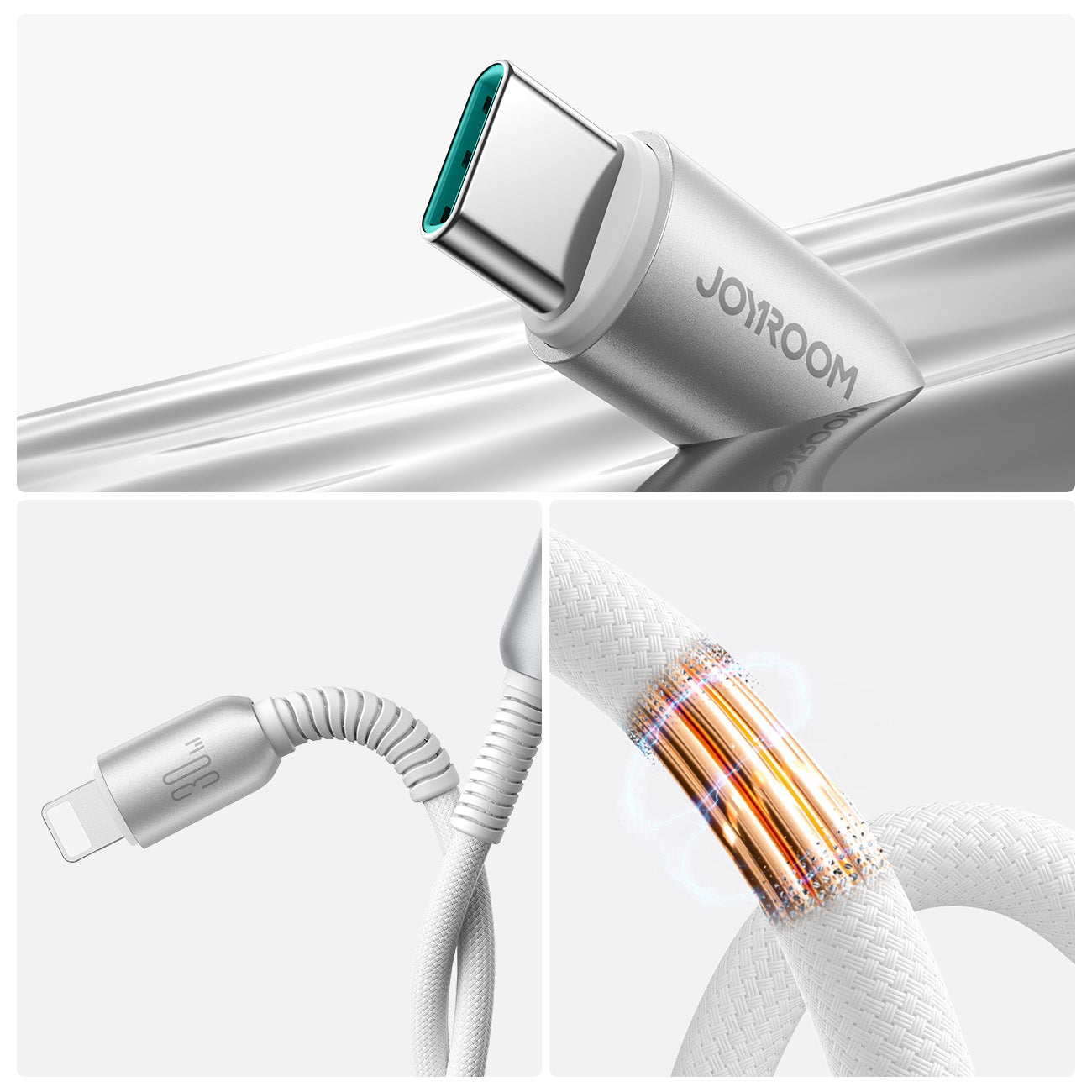 Joyroom S-A51 Cutting-Edge Series 30W USB-C - Lightning laidas 1.2m - šviesiai pilkas