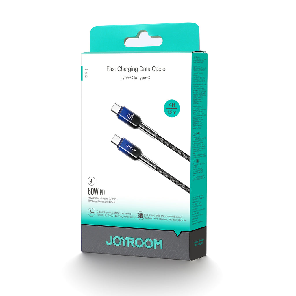 Joyroom S-A42 Crystal-Clear Series 60W USB-C - USB-C laidas 1.2m - juodas