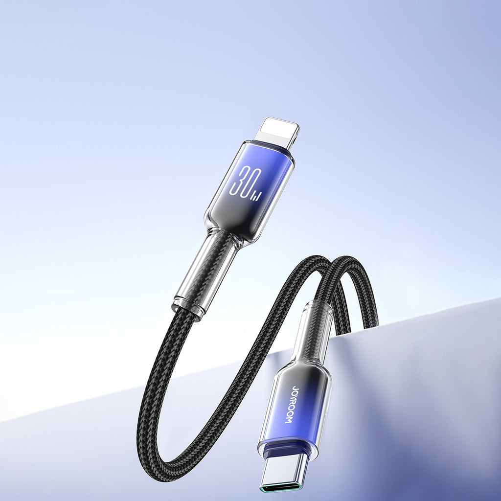 Joyroom S-A42 Crystal-Clear Series 30W USB-C - Lightning laidas 1.2m - juodas