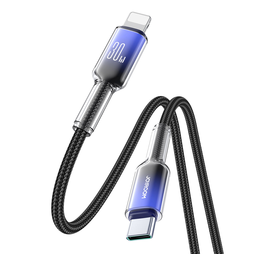 Joyroom S-A42 Crystal-Clear Series 30W USB-C - Lightning laidas 1.2m - juodas