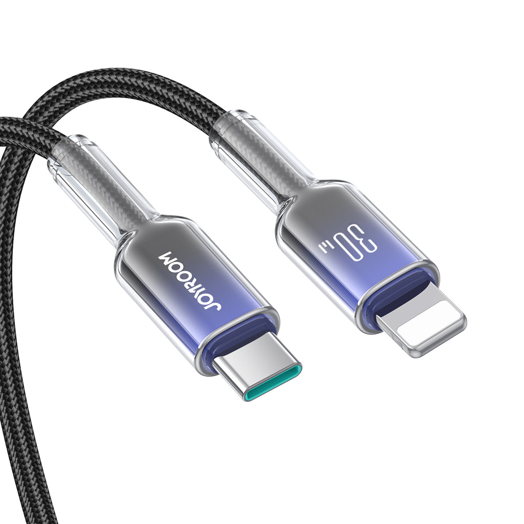 Joyroom S-A42 Crystal-Clear Series 30W USB-C - Lightning laidas 1.2m - juodas