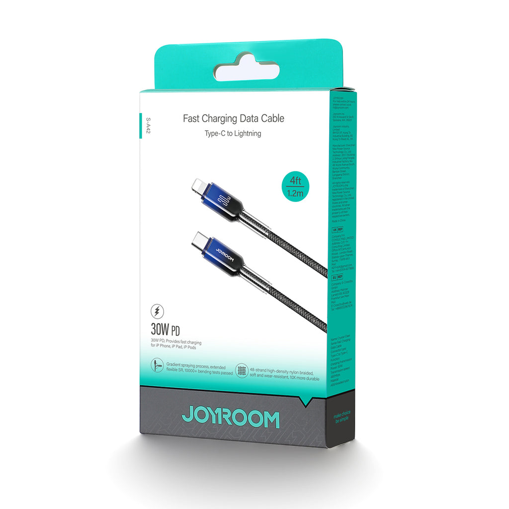 Joyroom S-A42 Crystal-Clear Series 30W USB-C - Lightning laidas 1.2m - juodas