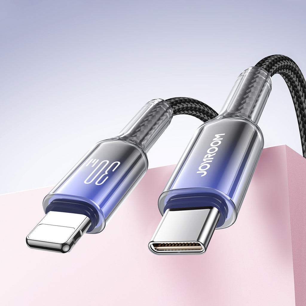 Joyroom S-A42 Crystal-Clear Series 30W USB-C - Lightning laidas 1.2m - juodas