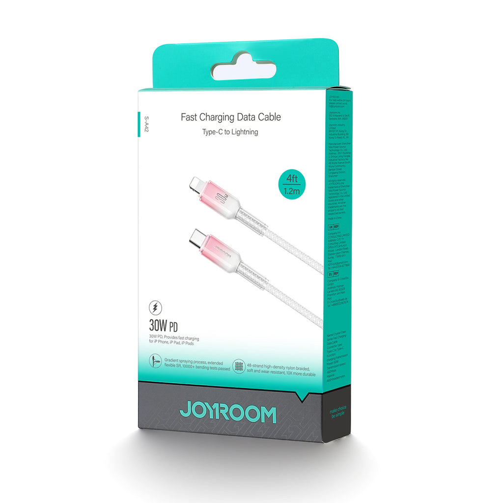 Joyroom S-A42 Crystal-Clear Series 30W USB-C - Lightning laidas 1.2m - baltas