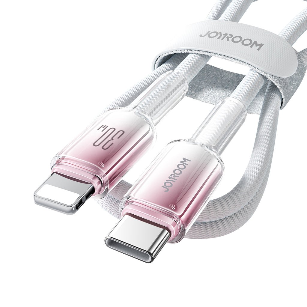 Joyroom S-A42 Crystal-Clear Series 30W USB-C - Lightning laidas 1.2m - baltas