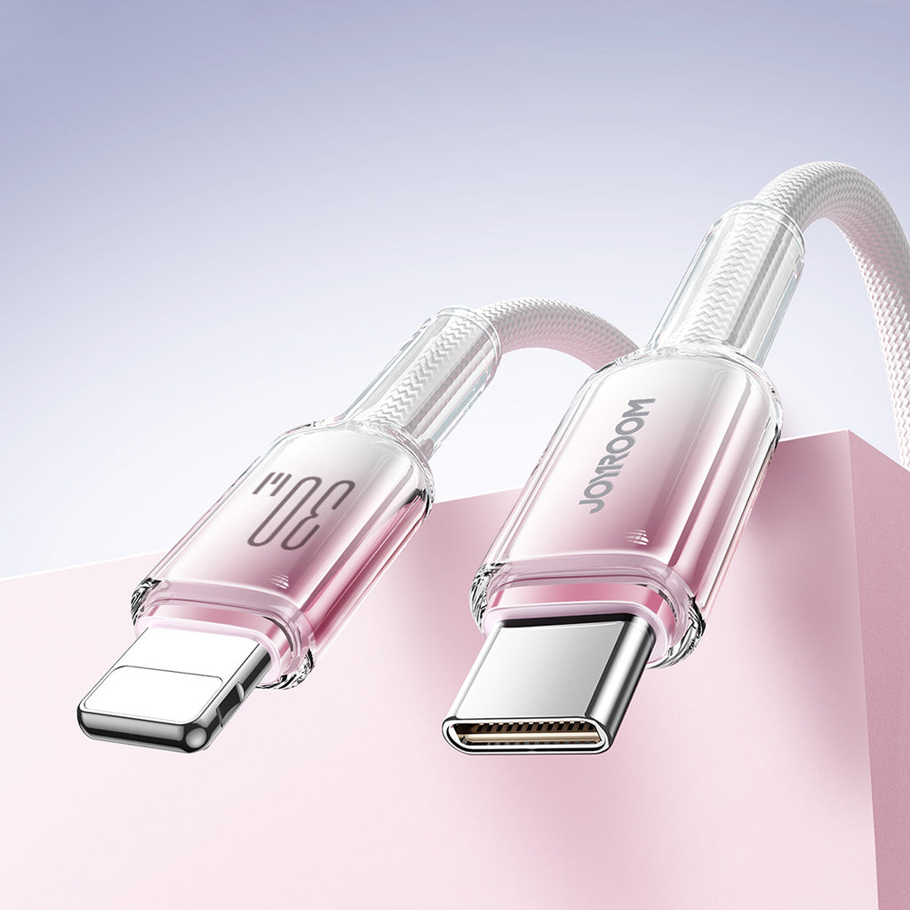 Joyroom S-A42 Crystal-Clear Series 30W USB-C - Lightning laidas 1.2m - baltas