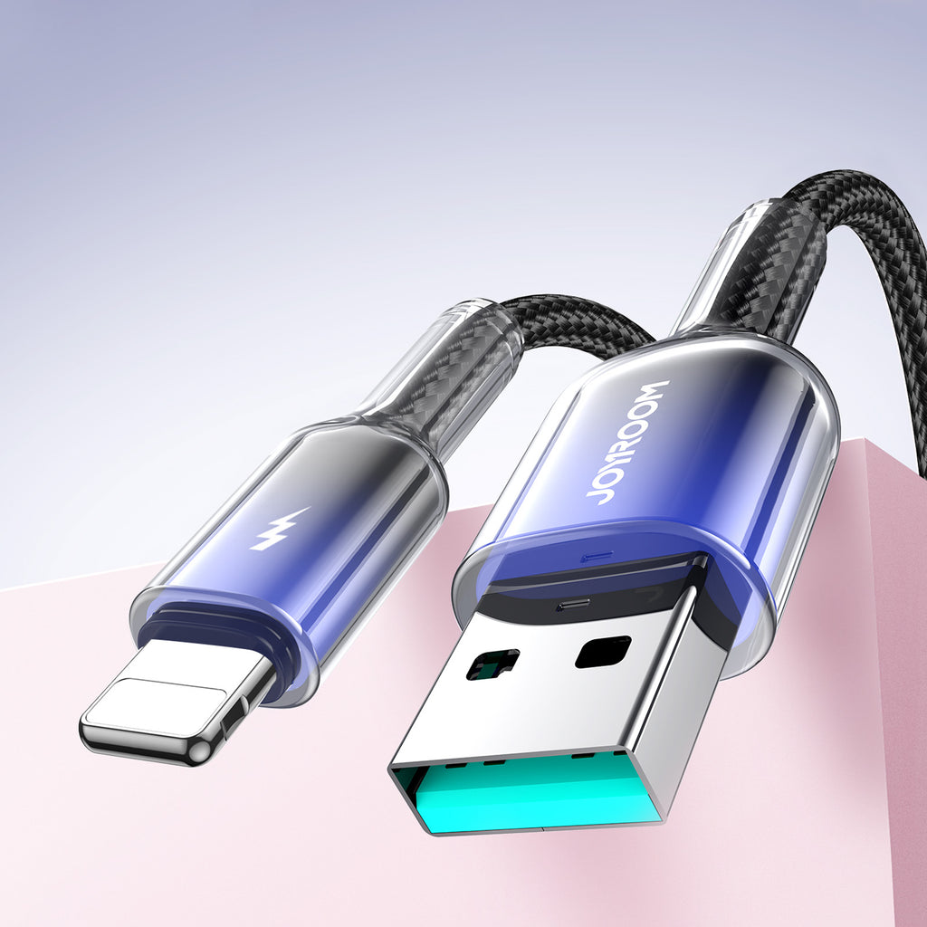 Joyroom S-A42 Crystal-Clear Series 3A USB-A - Lightning laidas 1.2m - juodas