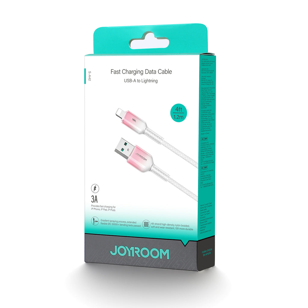 Joyroom S-A42 Crystal-Clear Series 3A USB-A - Lightning laidas 1.2m - baltas