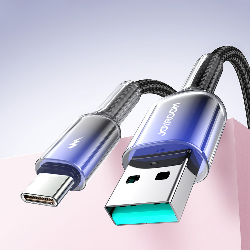 Joyroom S-A42 Crystal-Clear Series 3A USB-A - USB-C laidas 1.2m - juodas