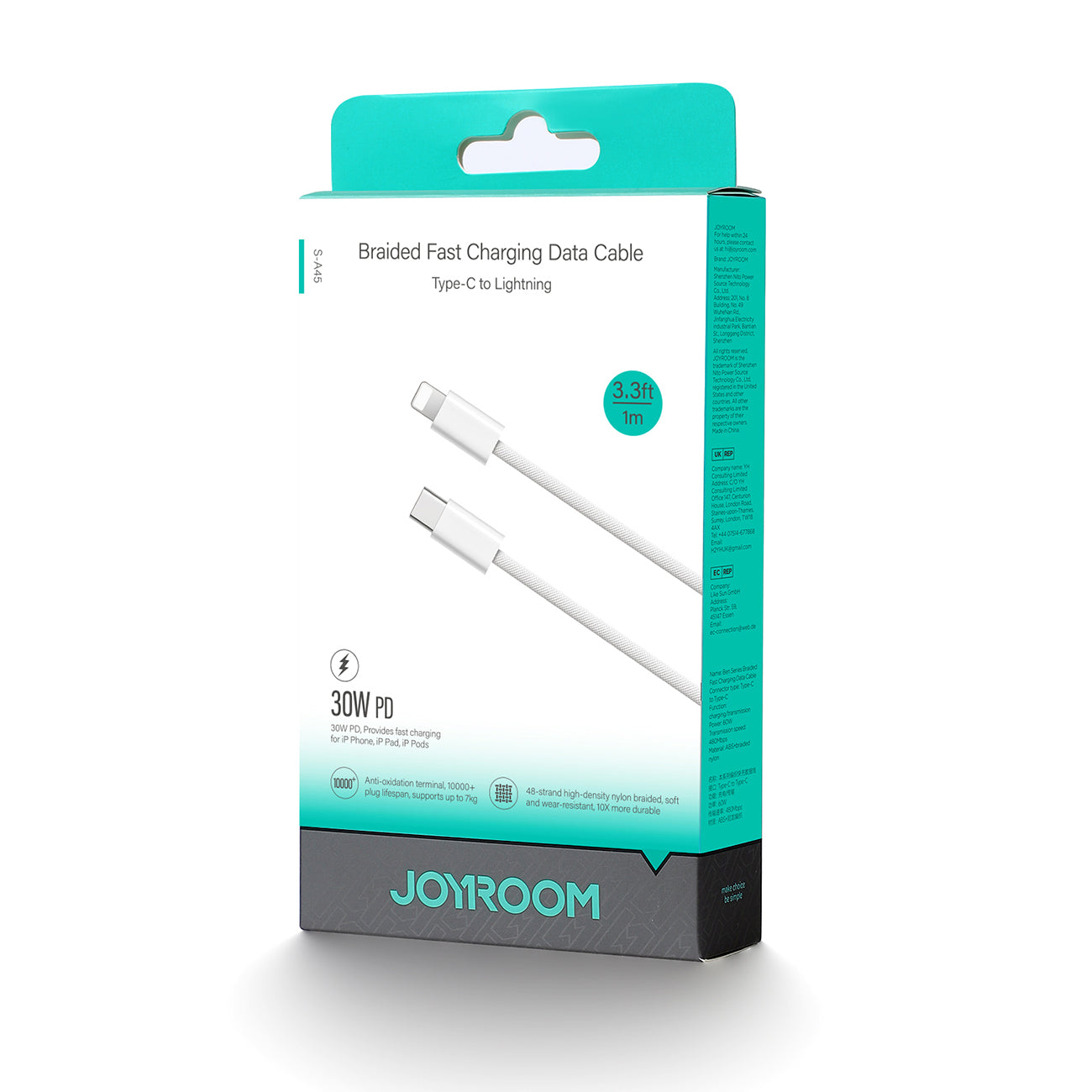 Joyroom S-A45 Ben Series 30W laidas (USB-C - Lightning) pintas 1m - baltas