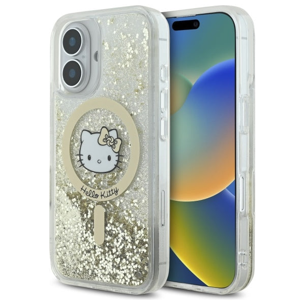Hello Kitty MagSafe dėklas iPhone 16 – juodai auksinis