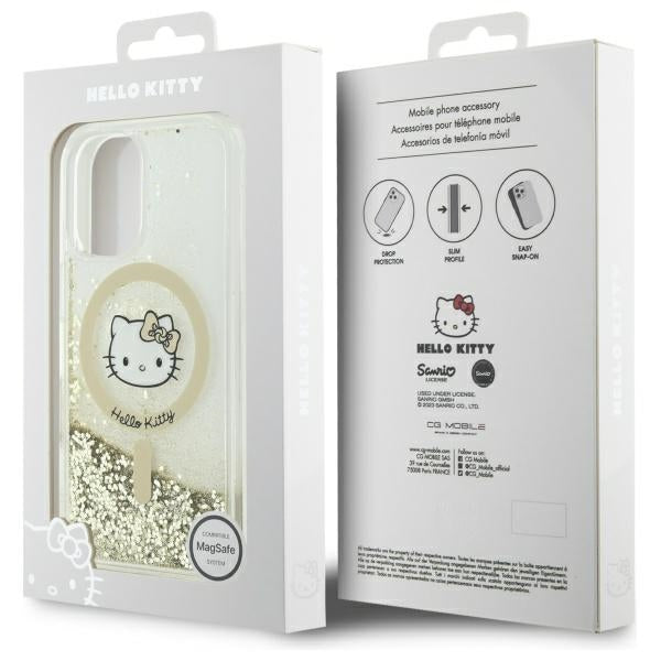 Hello Kitty MagSafe dėklas iPhone 16 – juodai auksinis