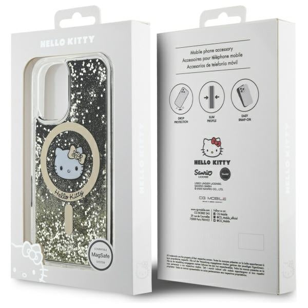 Hello Kitty MagSafe dėklas iPhone 16 – juodai auksinis