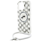 Karl Lagerfeld MagSafe dėklas iPhone 16 Pro – skaidrus su dirželiu