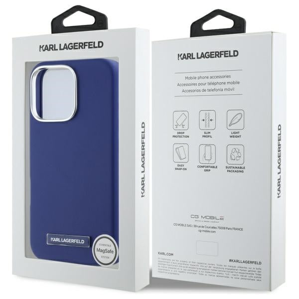 Karl Lagerfeld MagSafe dėklas iPhone 16 Pro – mėlynas