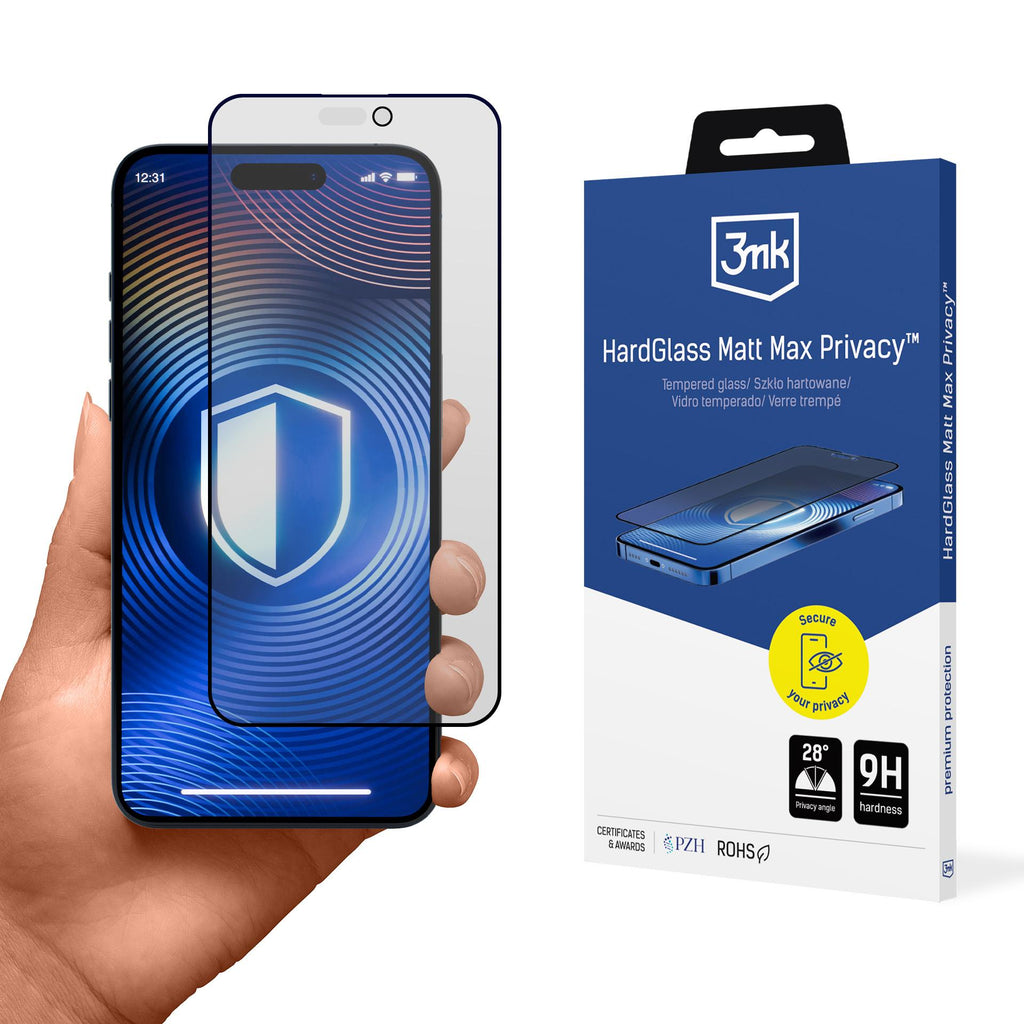Grūdintas stiklas 3mk Hardglass Matt Max Privatumas, skirtas Apple iPhone 15/16 -- iPhone 15