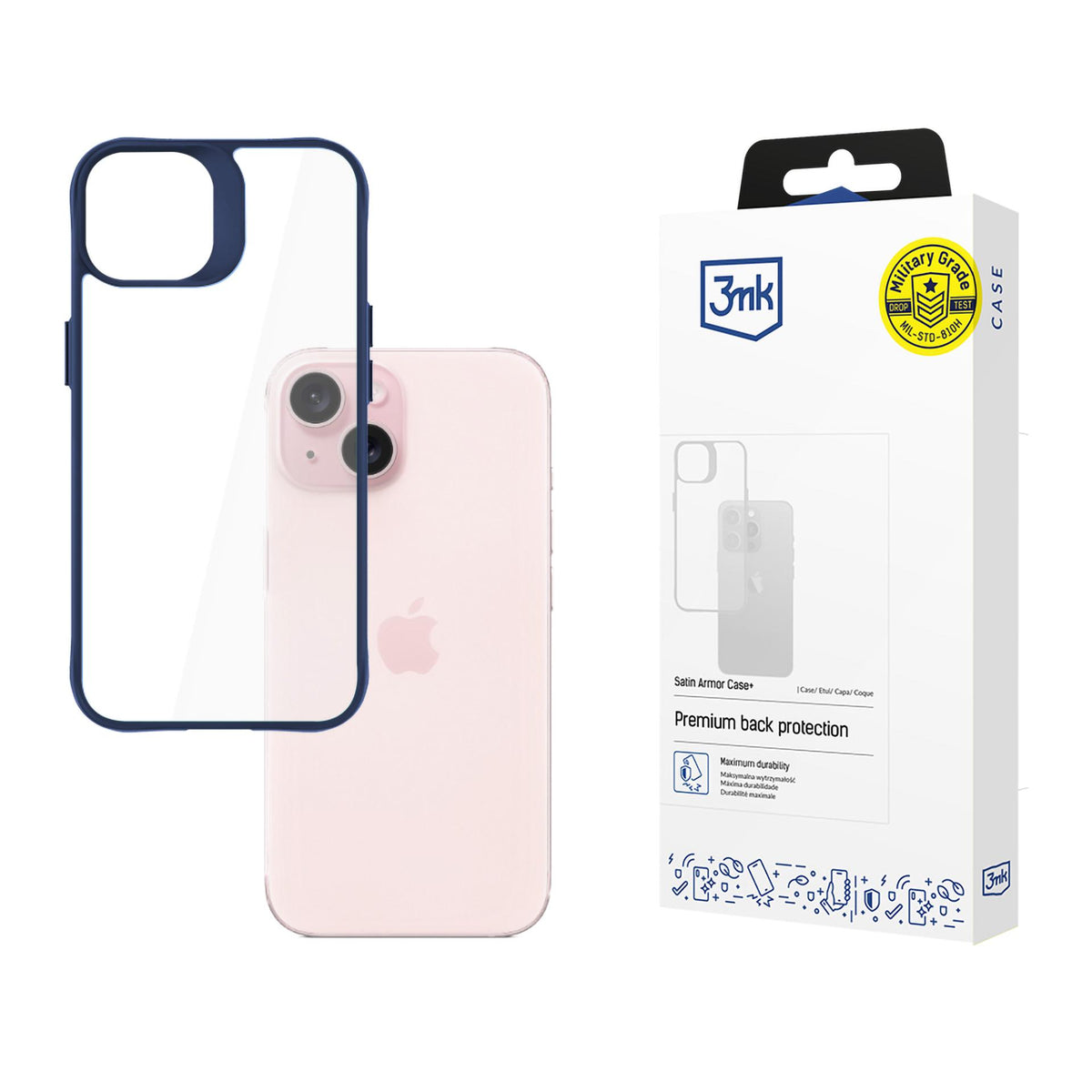 3mk Satin Armor Case+ Blue, skirtas Apple iPhone 15 - skaidrus