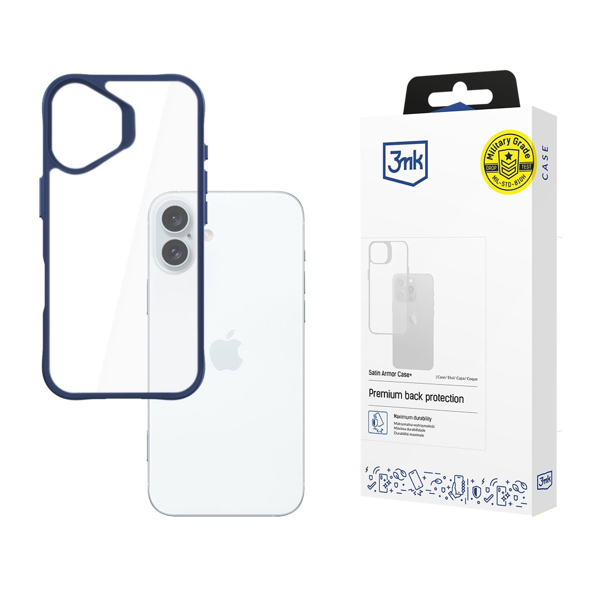 3mk Satin Armor Case+ Blue, skirtas Apple iPhone 16 Plus - skaidrus