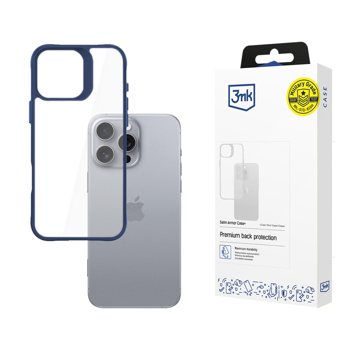 3mk Satin Armor Case+ Blue, skirtas Apple iPhone 16 Pro Max - skaidrus