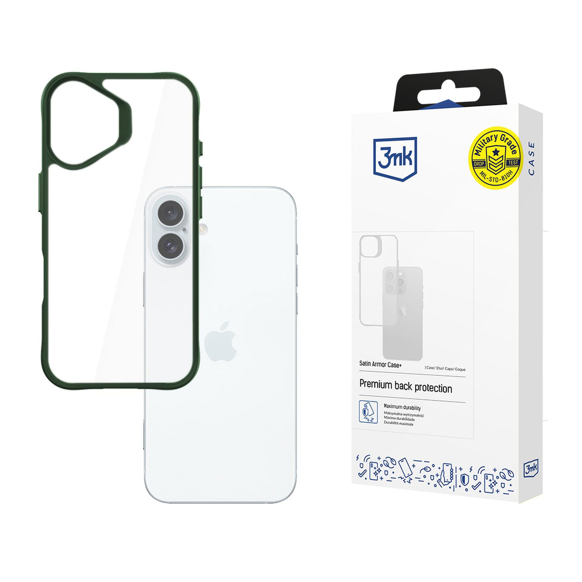 3mk Satin Armor Case+ žalia spalva Apple iPhone 16 Plus - skaidri -- iPhone 16 Plus