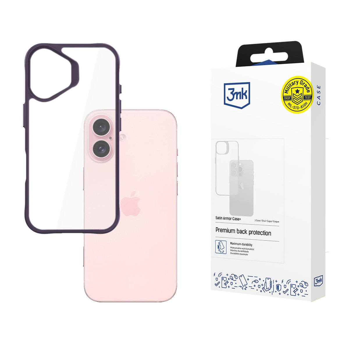 3mk Satin Armor Case+ Purple, skirtas Apple iPhone 16 - skaidrus