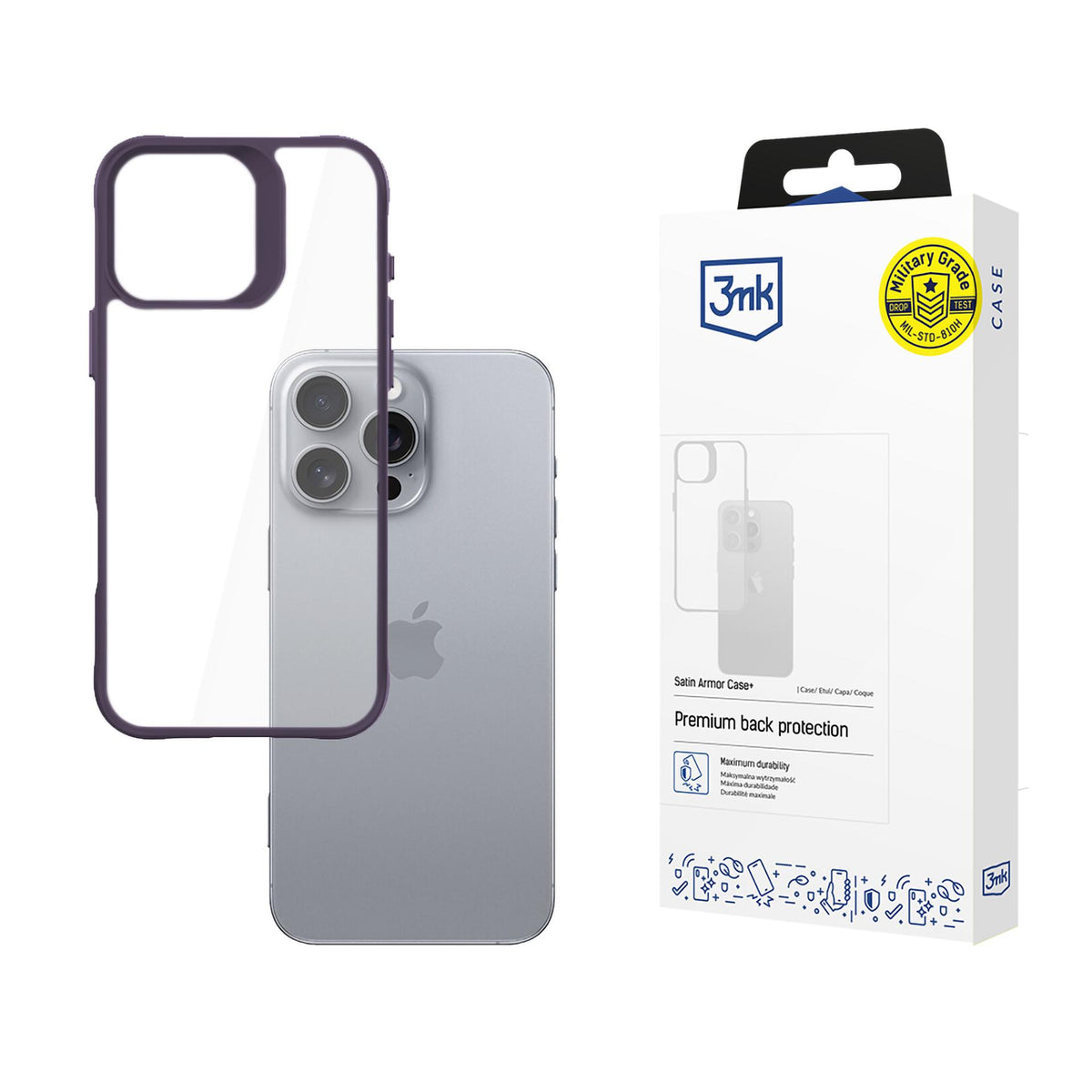 3mk Satin Armor Case+ Purple, skirtas Apple iPhone 16 Pro Max – skaidrus