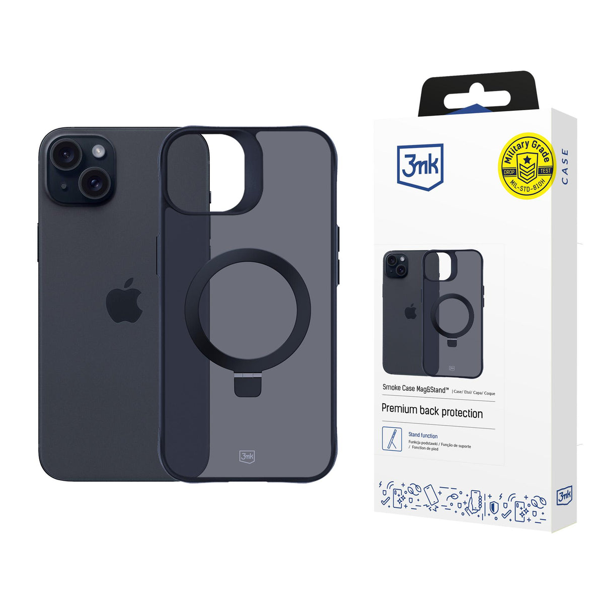3mk Smoke Case Mag&Stand, skirtas Apple iPhone 15 plus - juodas