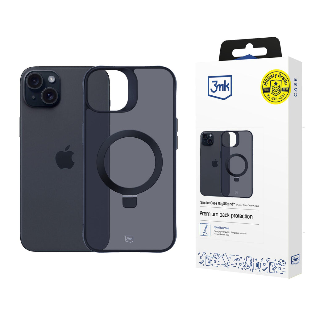 3mk Smoke Case Mag&Stand, skirtas Apple iPhone 15 plus - juodas