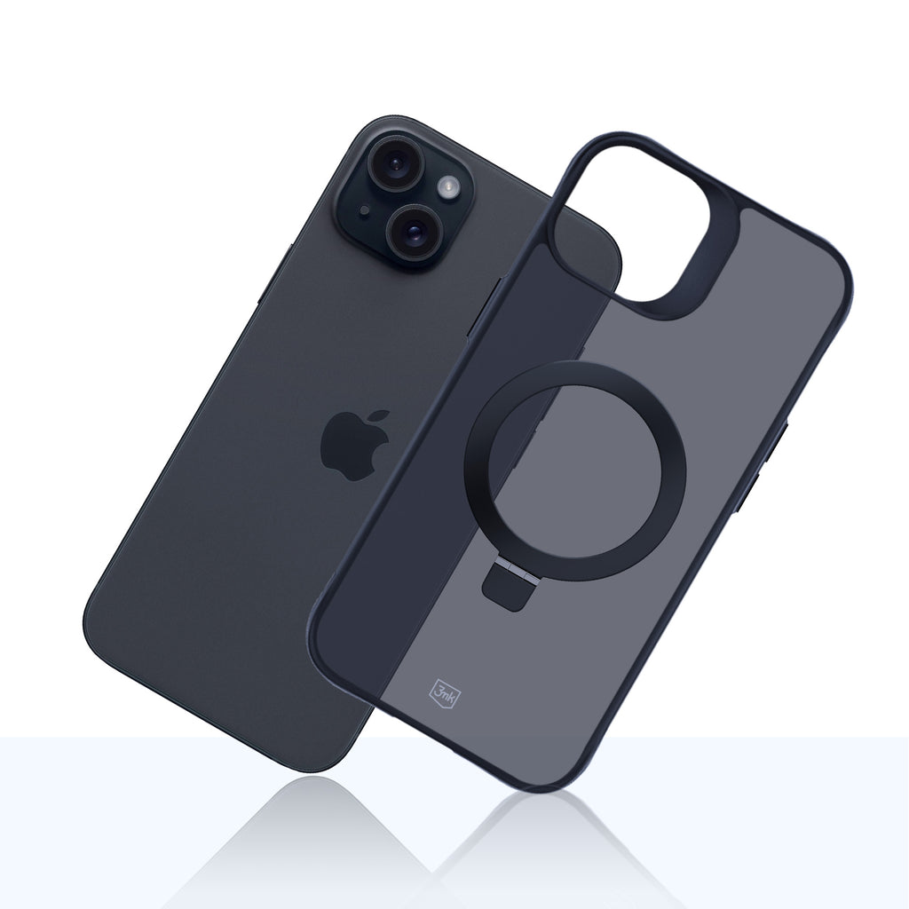 3mk Smoke Case Mag&Stand, skirtas Apple iPhone 15 plus - juodas