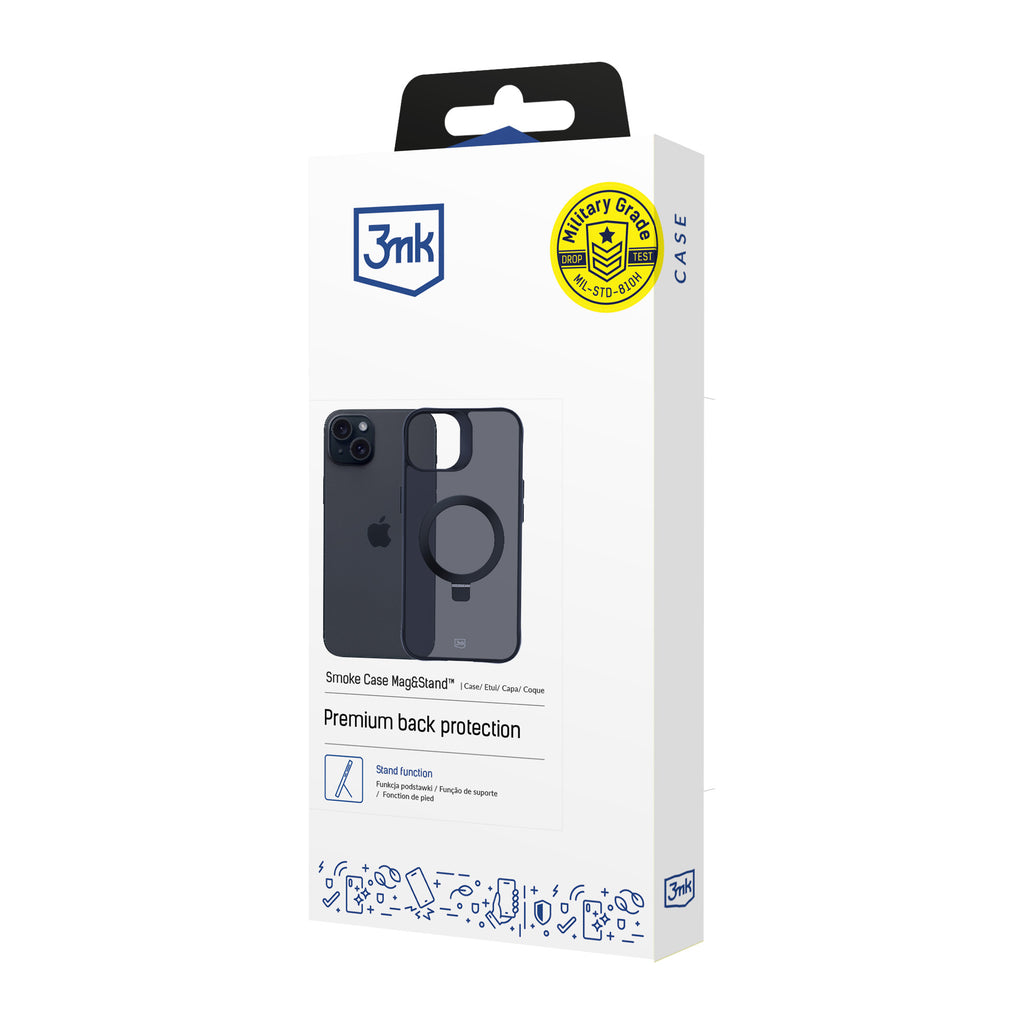 3mk Smoke Case Mag&Stand, skirtas Apple iPhone 15 plus - juodas