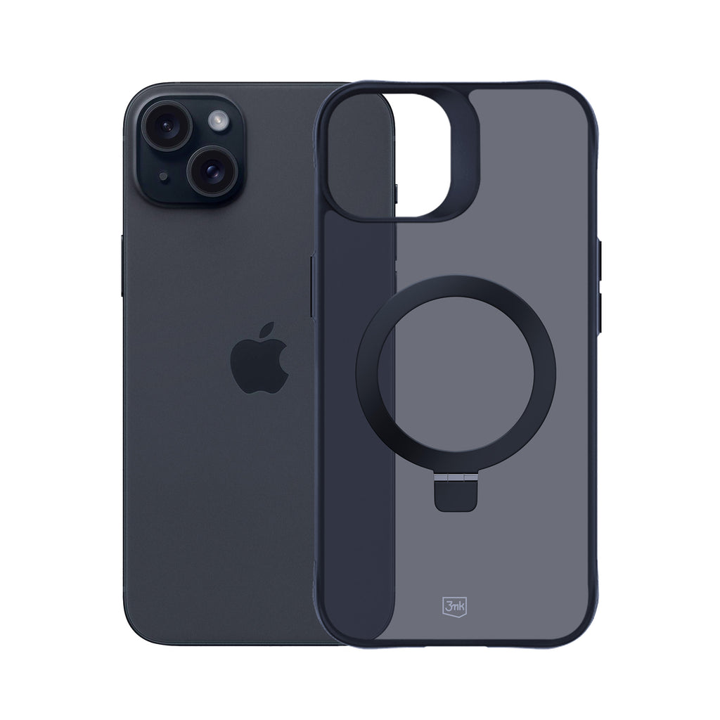 3mk Smoke Case Mag&Stand, skirtas Apple iPhone 15 plus - juodas