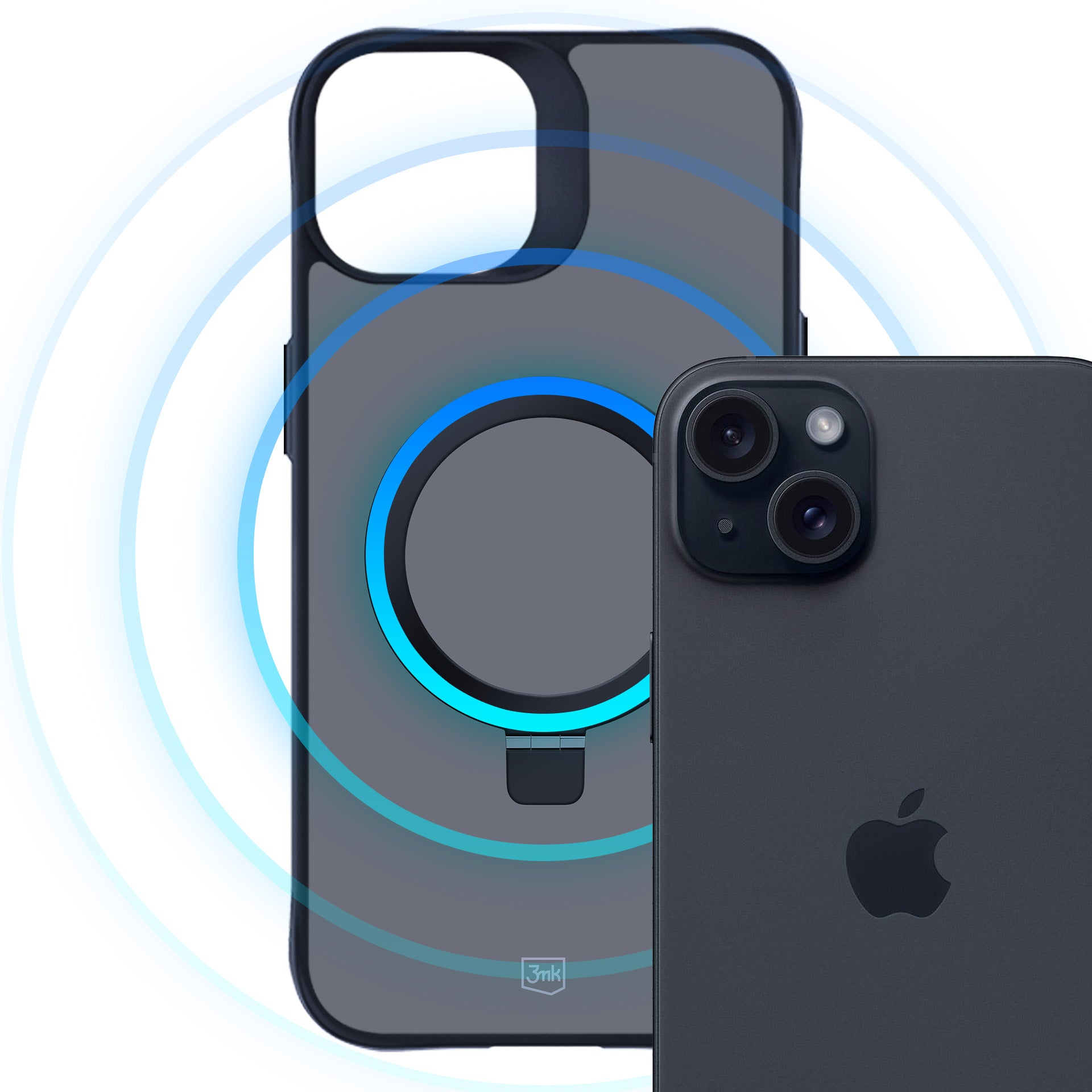3mk Smoke Case Mag&Stand, skirtas Apple iPhone 15 plus - juodas