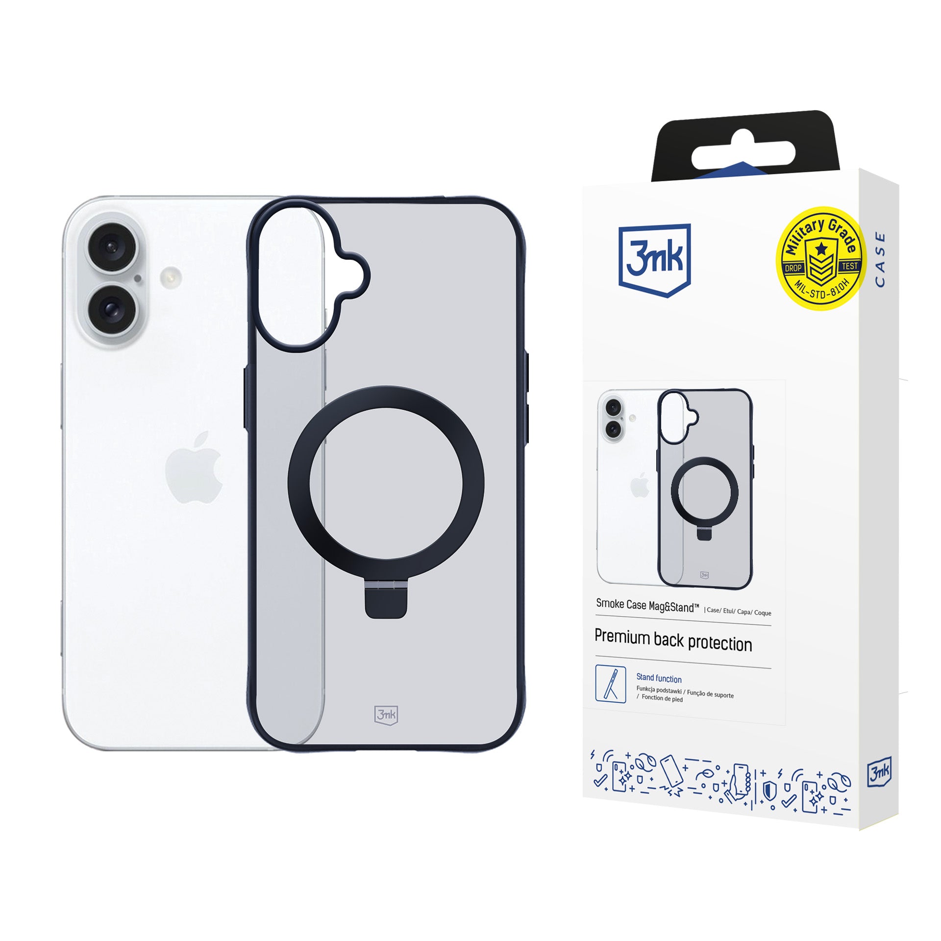 3mk Smoke Case Mag&Stand, skirtas Apple iPhone 16 - juodas