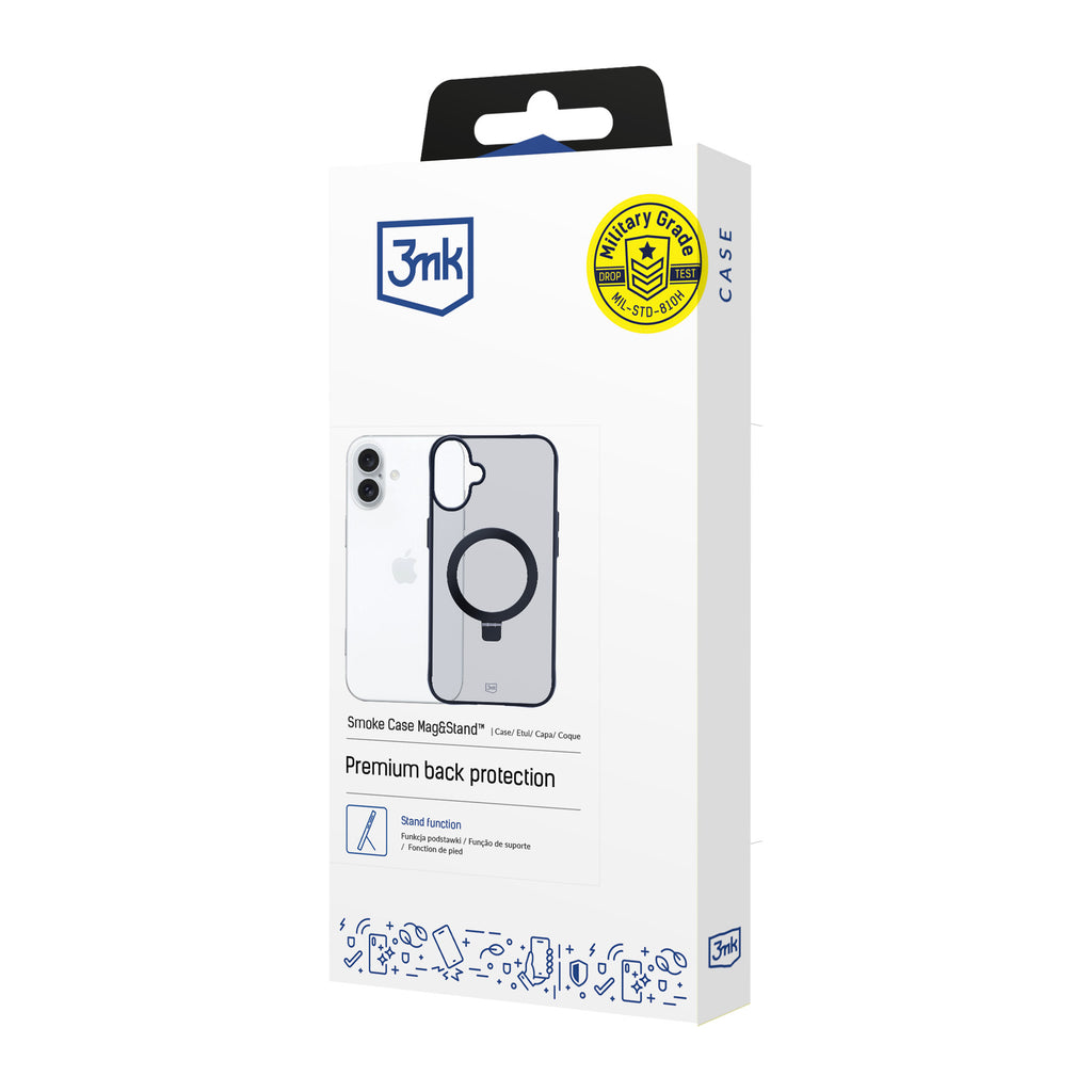 3mk Smoke Case Mag&Stand, skirtas Apple iPhone 16 - juodas