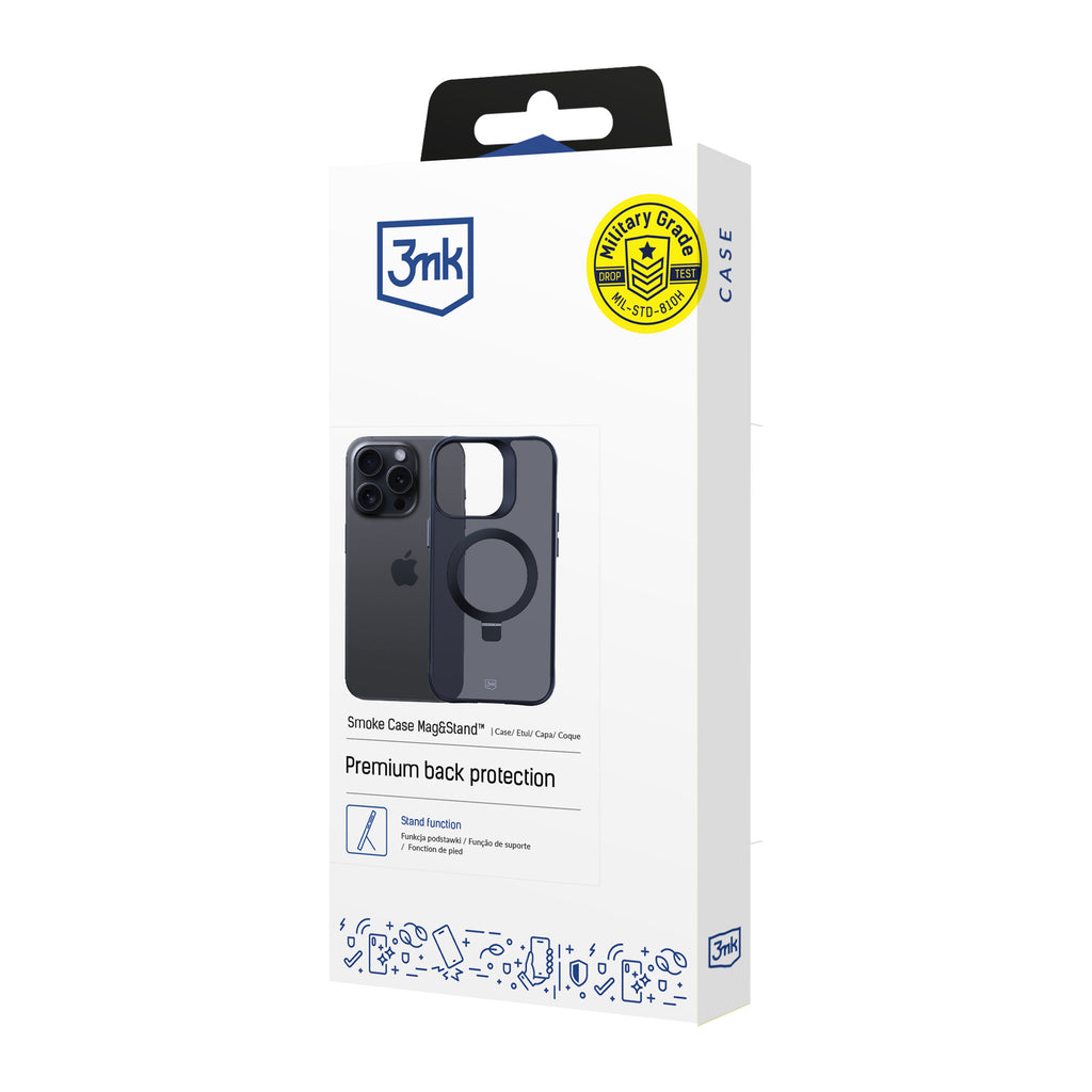 3mk Smoke Case Mag&Stand skirtas Apple iPhone 16 Pro Max - juodas -- iPhone 16 Pro Max