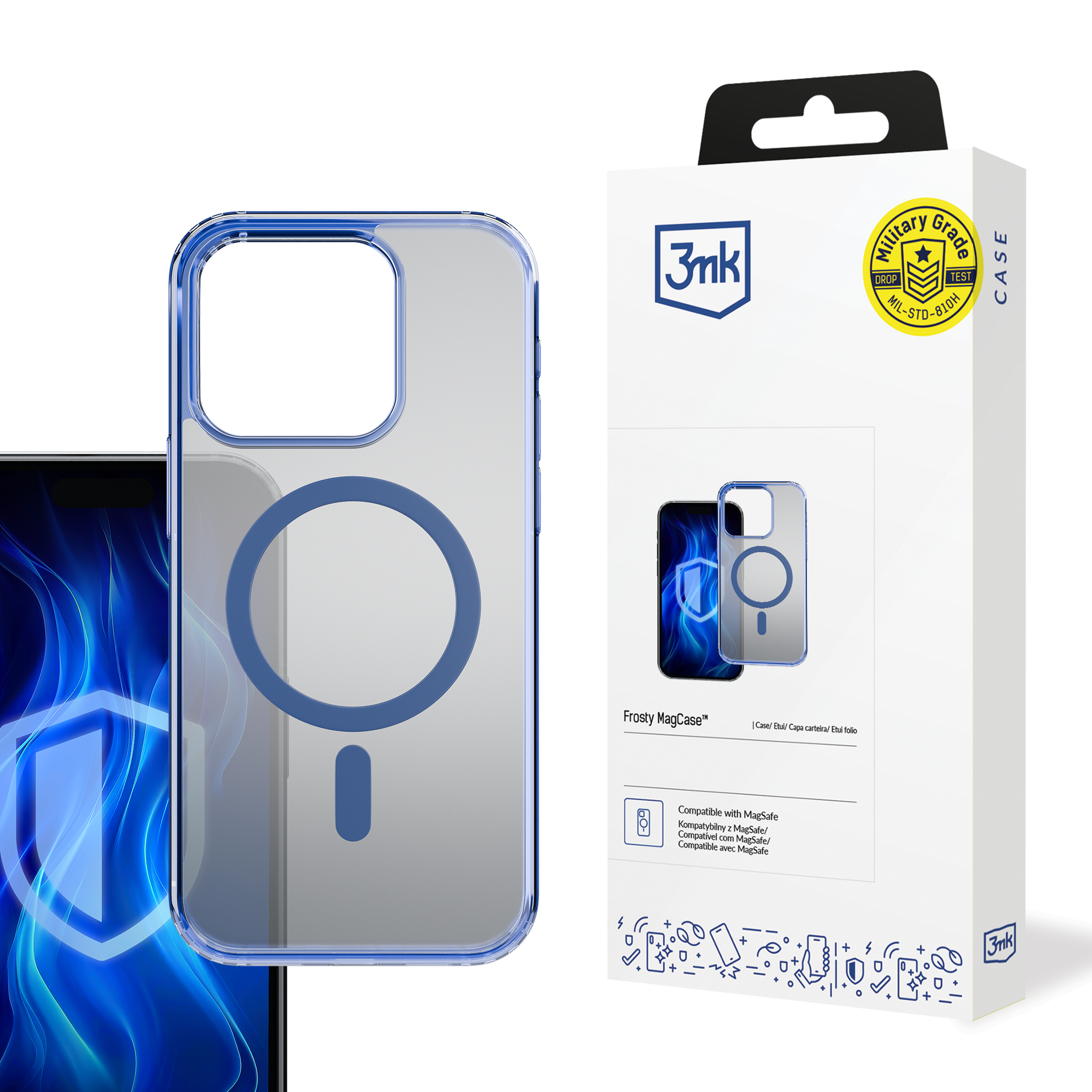 3mk Frosty MagCase mėlynas dėklas, skirtas Apple iPhone 16 Pro Max – skaidrus